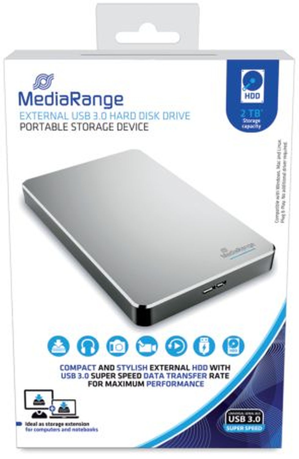 externes USB 3.0 Festplattenlaufwerk HDD - 2 TB, silber