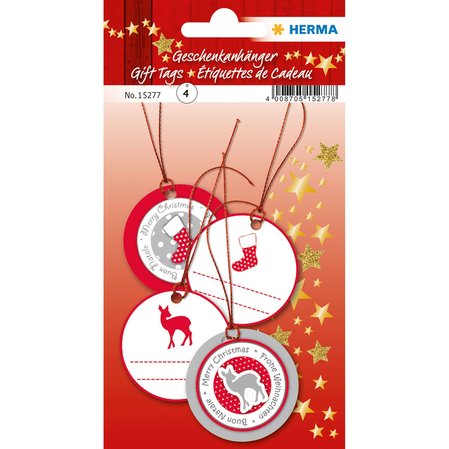 Geschenkanhänger Weihnachten - 3D, Ø 5 cm, 4 Stück, rot silber Geschenkanhänger Weihnachten - 3D, Ø 5 cm, 4 Stück, rot silber