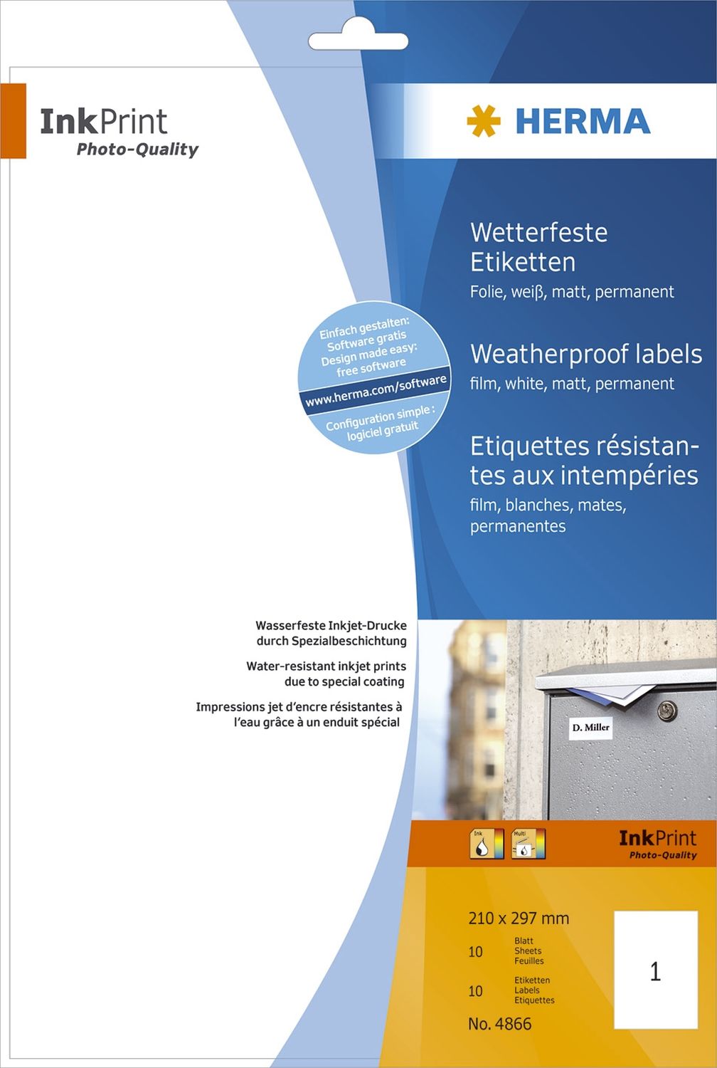 4866 Inkjet-Etiketten A4 weiß 210x297 mm wetterfest Folie matt 10 St. 4866 Inkjet-Etiketten A4 weiß 210x297 mm wetterfest Folie matt 10 St.