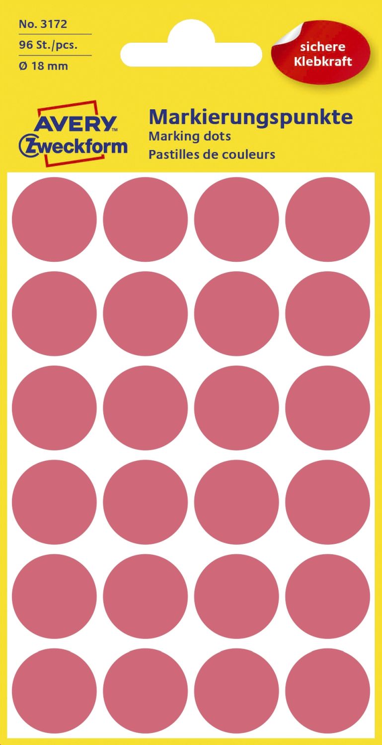 3172 Markierungspunkte - Ø 18 mm, 4 Blatt/96 Etiketten, leuchtrot 3172 Markierungspunkte - Ø 18 mm, 4 Blatt/96 Etiketten, leuchtrot