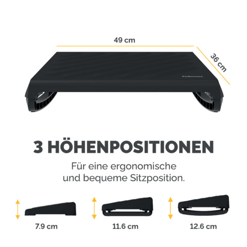 Fußstütze Fellows Breyta 100016562, 3-fach höhenverstellbar, stufenlos winkelverstellbar 0 - 18 Grad, schwarz