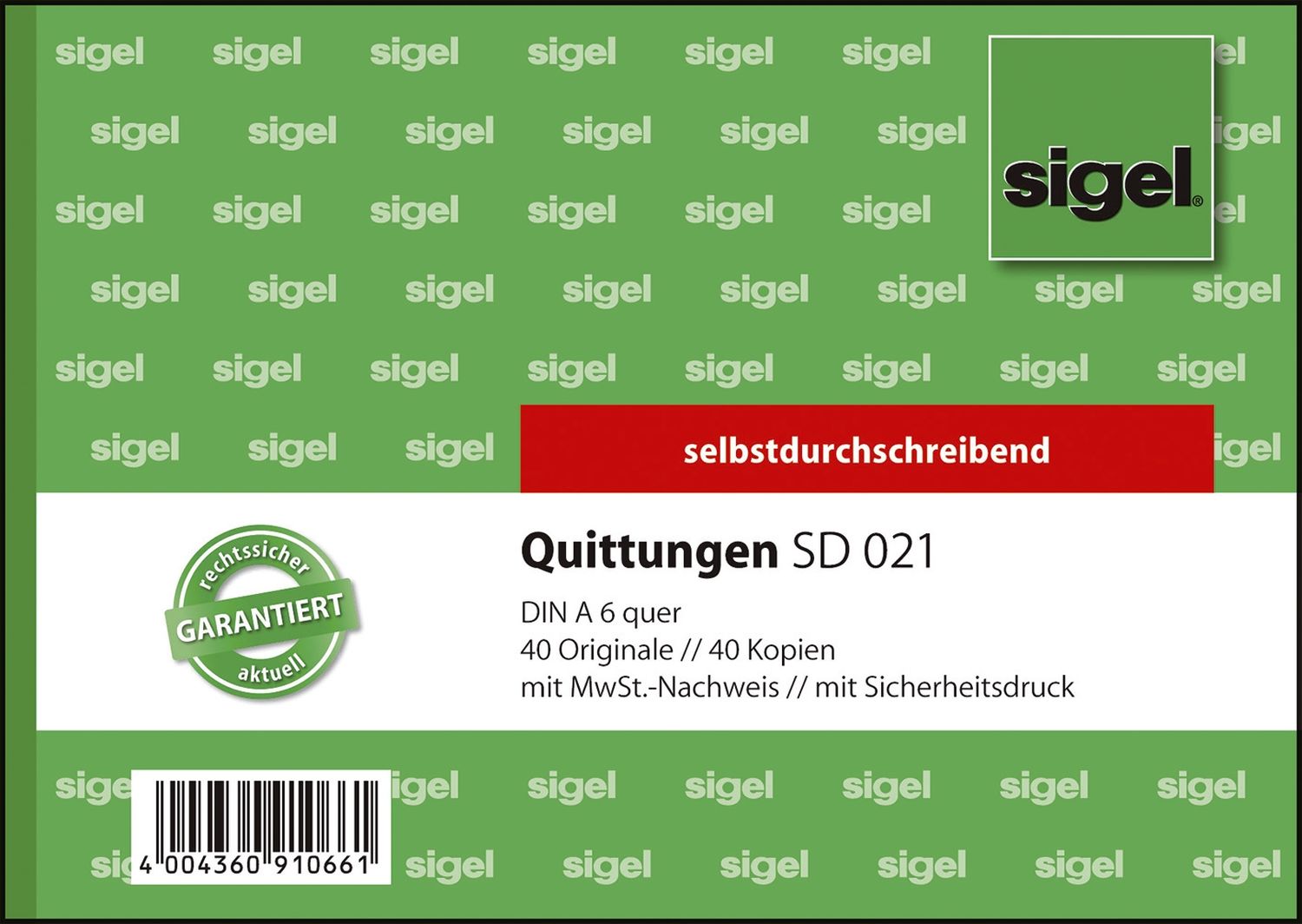 Quittungen mit Sicherheitsdruck - A6 quer, SD, MP, 2 x 40 Blatt