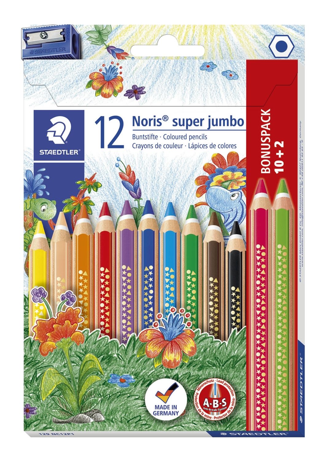 Farbstifte Bonuspack Noris Club® super jumbo - 4 mm, dreikant, Kartonetui, 10+2 Farben + Spitzer Farbstifte Bonuspack Noris Club® super jumbo - 4 mm, dreikant, Kartonetui, 10+2 Farben + Spitzer