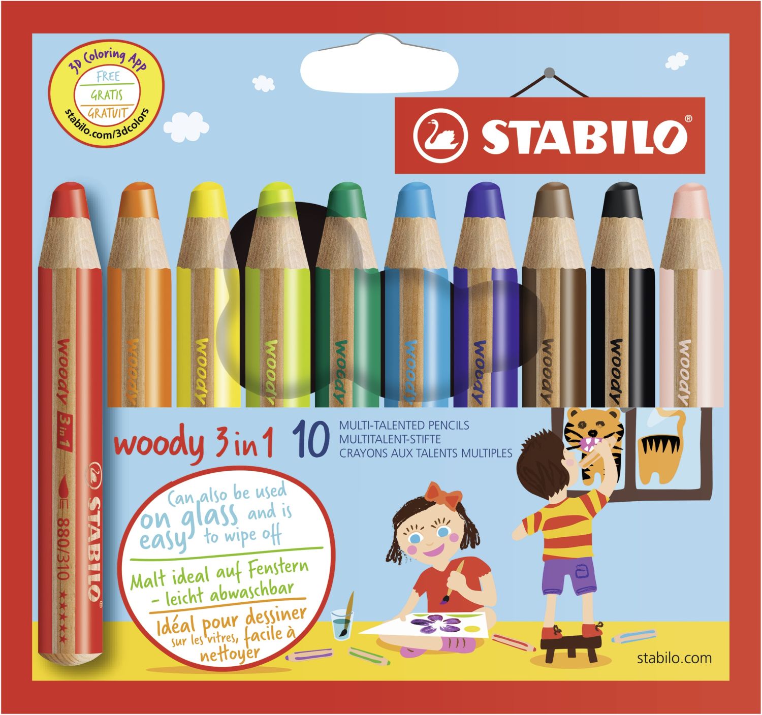 Buntstift, Wasserfarbe & Wachsmalkreide - woody 3 in 1 - 10er Pack - mit 10 verschiedenen Farben Buntstift, Wasserfarbe & Wachsmalkreide - woody 3 in 1 - 10er Pack - mit 10 verschiedenen Farben