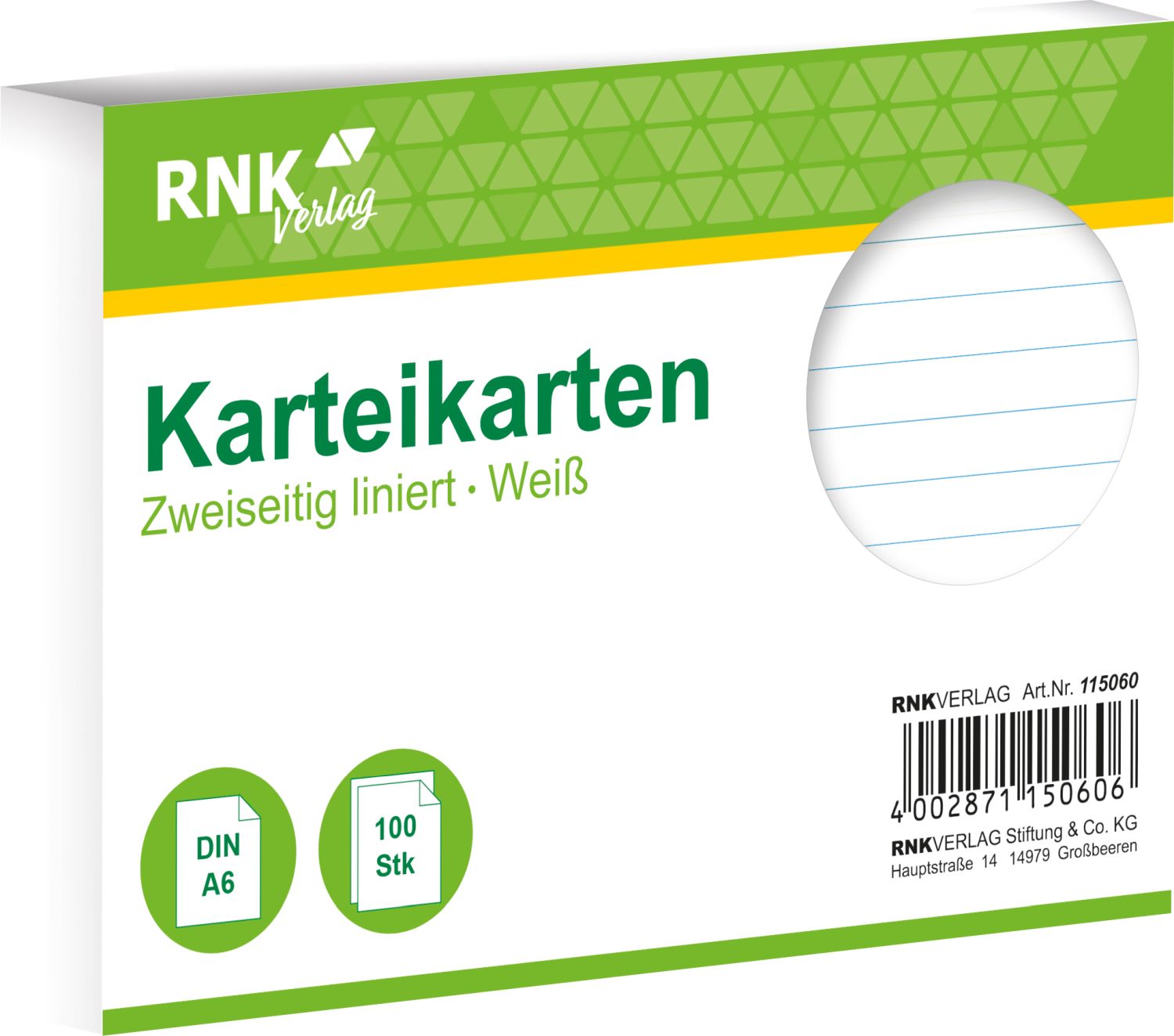 Karteikarten - DIN A6, liniert, weiß, 100 Karten