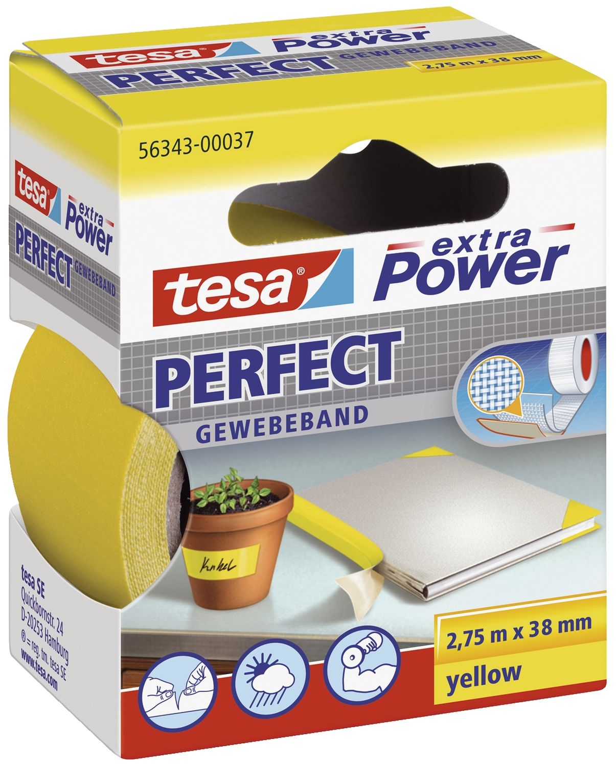 Gewebeklebeband extra Power Perfect - 2,75 m x 38 mm, gelb Gewebeklebeband extra Power Perfect - 2,75 m x 38 mm, gelb