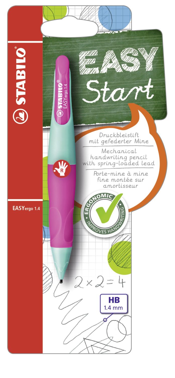 Ergonomischer Druck-Bleistift für Rechtshänder - EASYergo 1.4 in türkis/neonpink - Einzelstift - inklusive 3 dünner Minen - Härtegrad HB Ergonomischer Druck-Bleistift für Rechtshänder - EASYergo 1.4 in türkis/neonpink - Einzelstift - inklusive 3 dünner Minen - Härtegrad HB