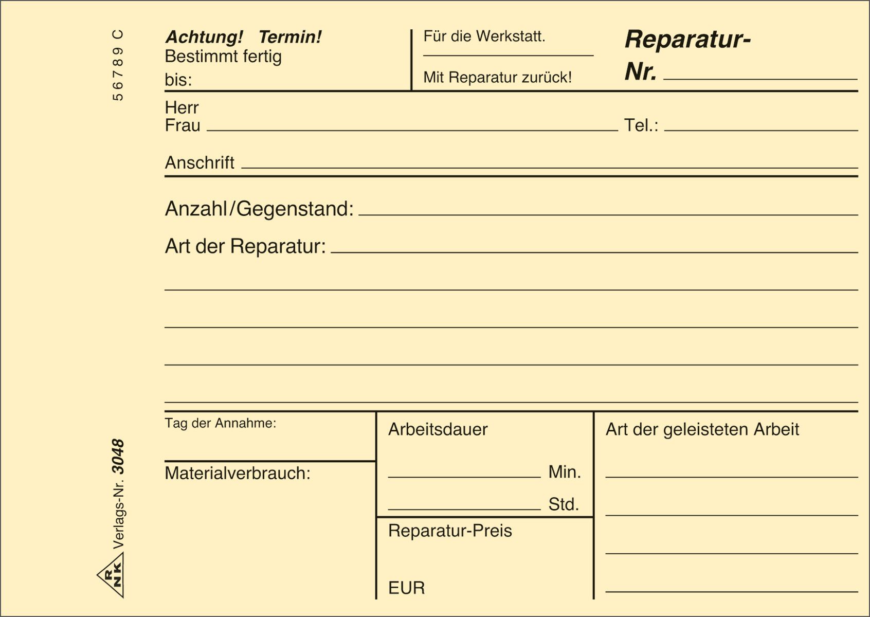 Reparaturschein - Block - SD, 3 x 40 Blatt, DIN A6 quer