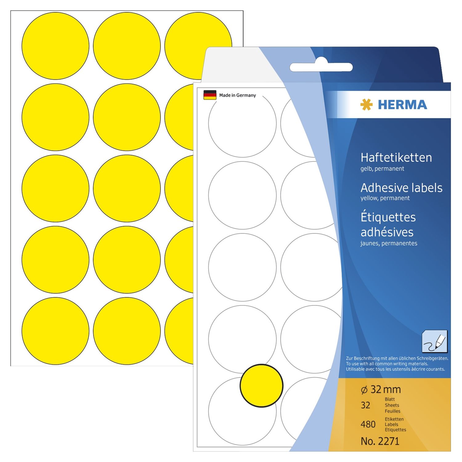 2271 Vielzwecketiketten - gelb, Ø 32 mm, matt, 480 Stück 2271 Vielzwecketiketten - gelb, Ø 32 mm, matt, 480 Stück