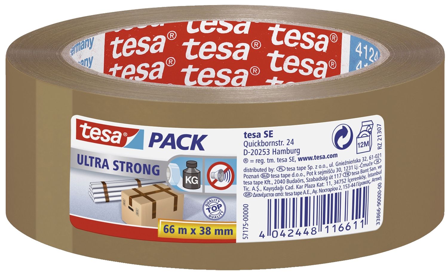 Verpackungsklebeband tesapack® Ultra Strong, PVC, 66 m x 38 mm, braun Verpackungsklebeband tesapack® Ultra Strong, PVC, 66 m x 38 mm, braun