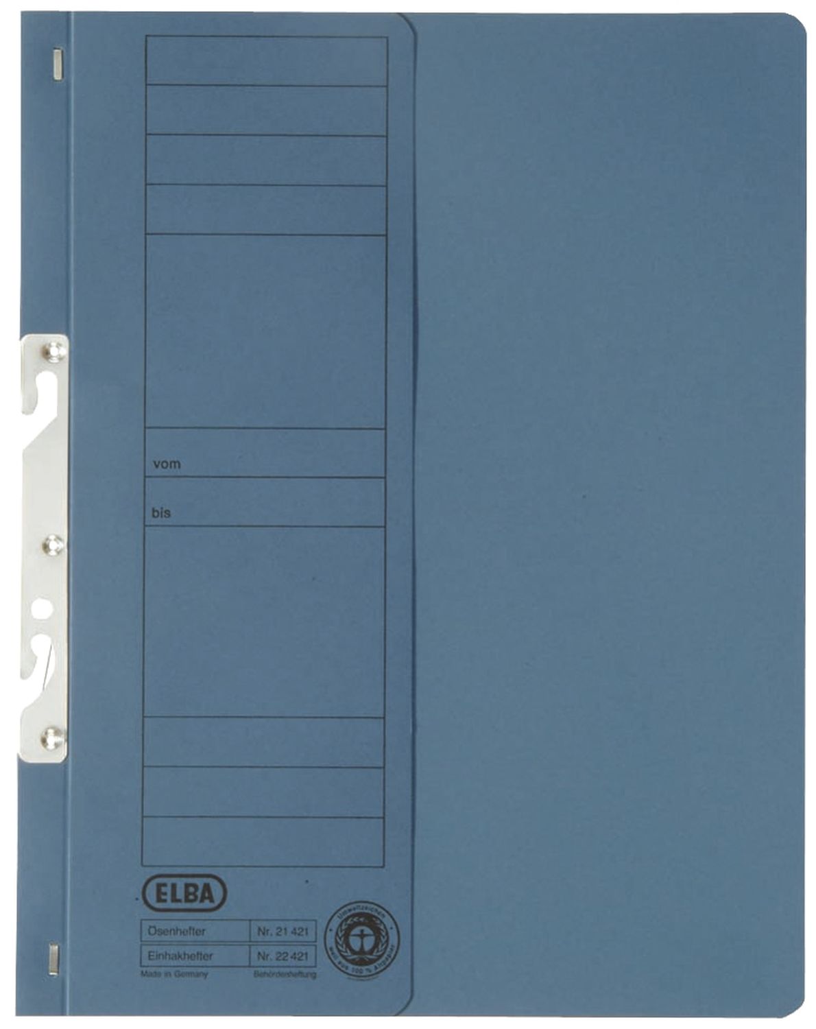Einhakhefter Elba 100560021, mit halben Vorderdeckel, A4, behördenheftung Heftung, Manilakarton 250 g/qm, blau Einhakhefter Elba 100560021, mit halben Vorderdeckel, A4, behördenheftung Heftung, Manilakarton 250 g/qm, blau