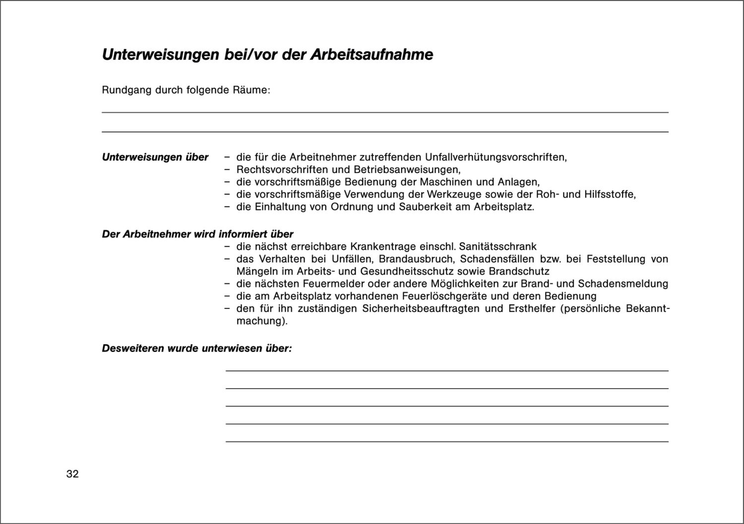 Unterweisungsbuch für die betriebliche Unfallverhütung, 48 Seiten, DIN A5 quer Unterweisungsbuch für die betriebliche Unfallverhütung, 48 Seiten, DIN A5 quer