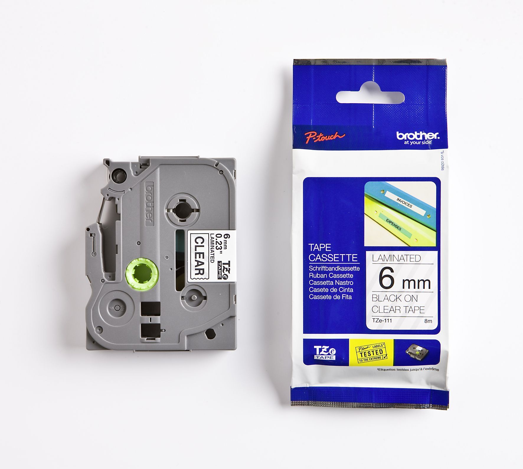 TZe-111 Schriftbandkassette - laminiert, 6 mm x 8 m, schwarz auf farblos