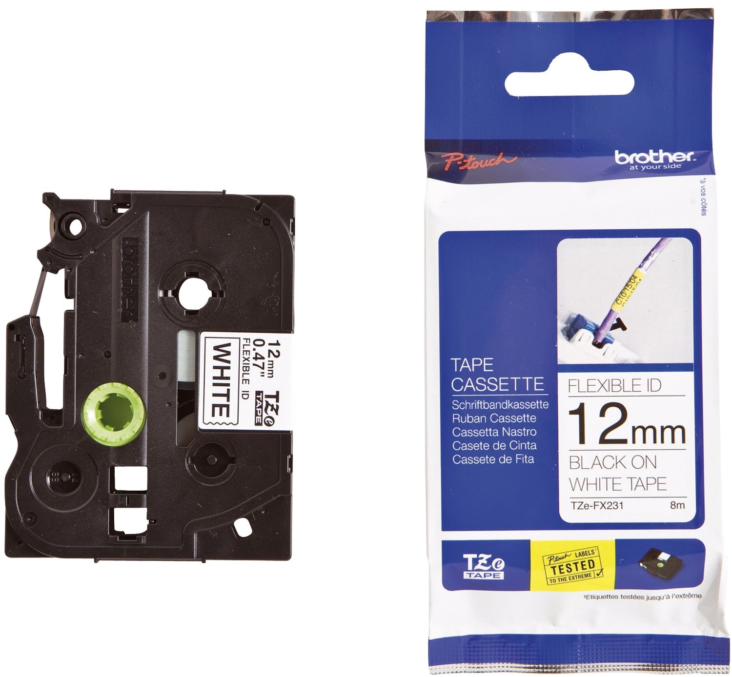 TZe-FX231 Schriftbandkassette - laminiert, 12 mm x 8 m, schwarz auf weiß TZe-FX231 Schriftbandkassette - laminiert, 12 mm x 8 m, schwarz auf weiß