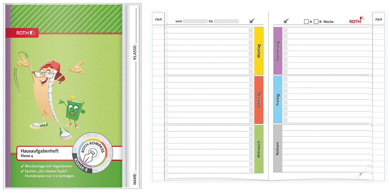 Hausaufgabenheft Klasse 4 - A5, 104 Seiten, Schutzhülle