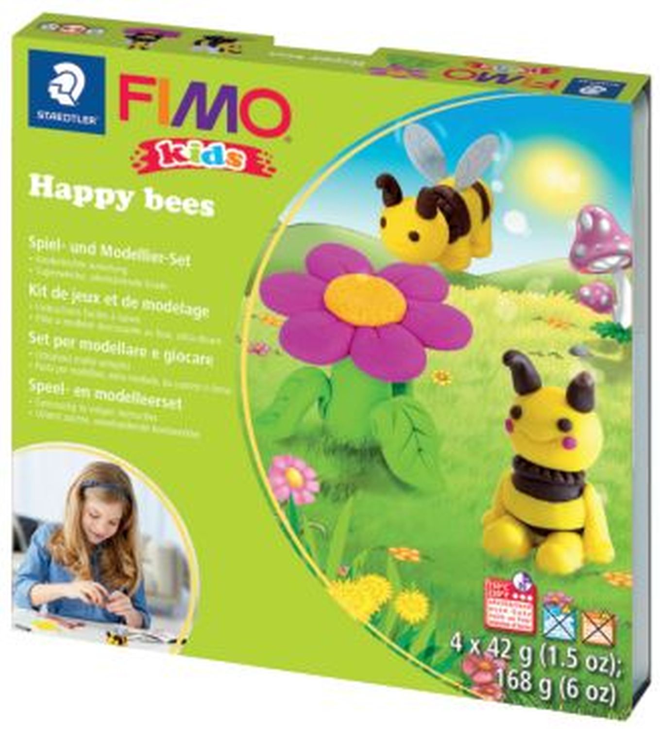 Modelliermasse FIMO® Kids Materialpackung Form & Play "Happy Bees", 4 x 42 g