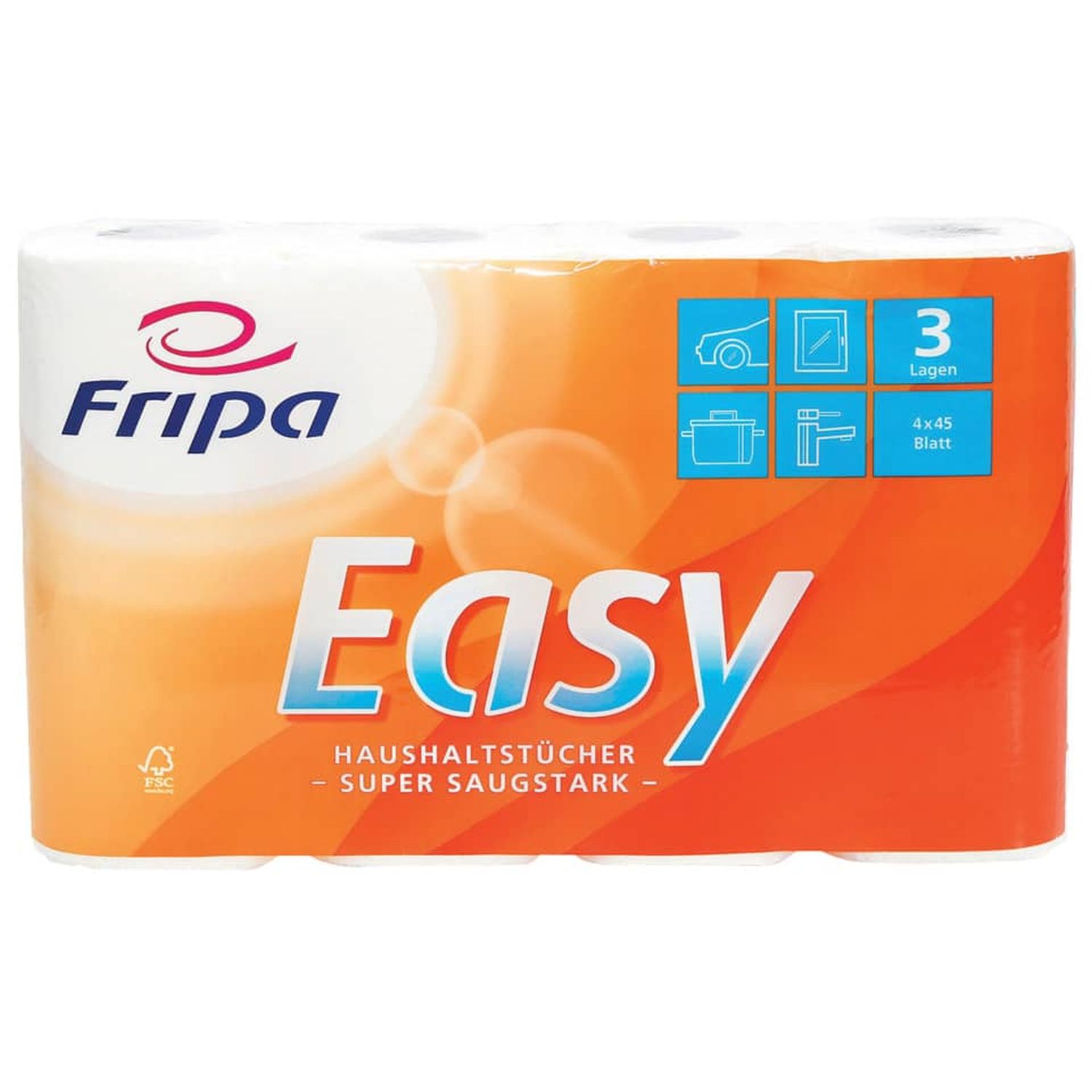 Haushaltsrollen Easy - 3-lagig, geprägt, hochweiß, 4 Rollen à 45 Blatt Haushaltsrollen Easy - 3-lagig, geprägt, hochweiß, 4 Rollen à 45 Blatt