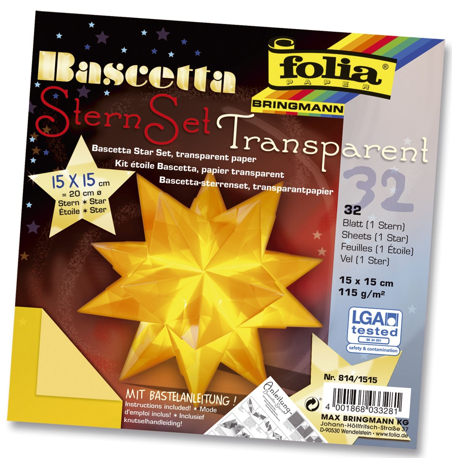 Bascetta Stern - gelb, transparent, Ø 20 cm Bascetta Stern - gelb, transparent, Ø 20 cm