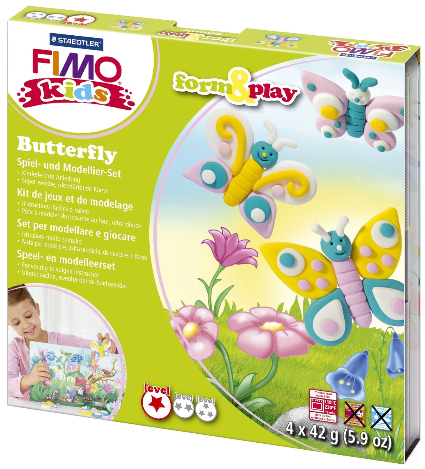 Modelliermasse FIMO® Kids Materialpackung Form & Play "Butterfly", 4 x 42 g