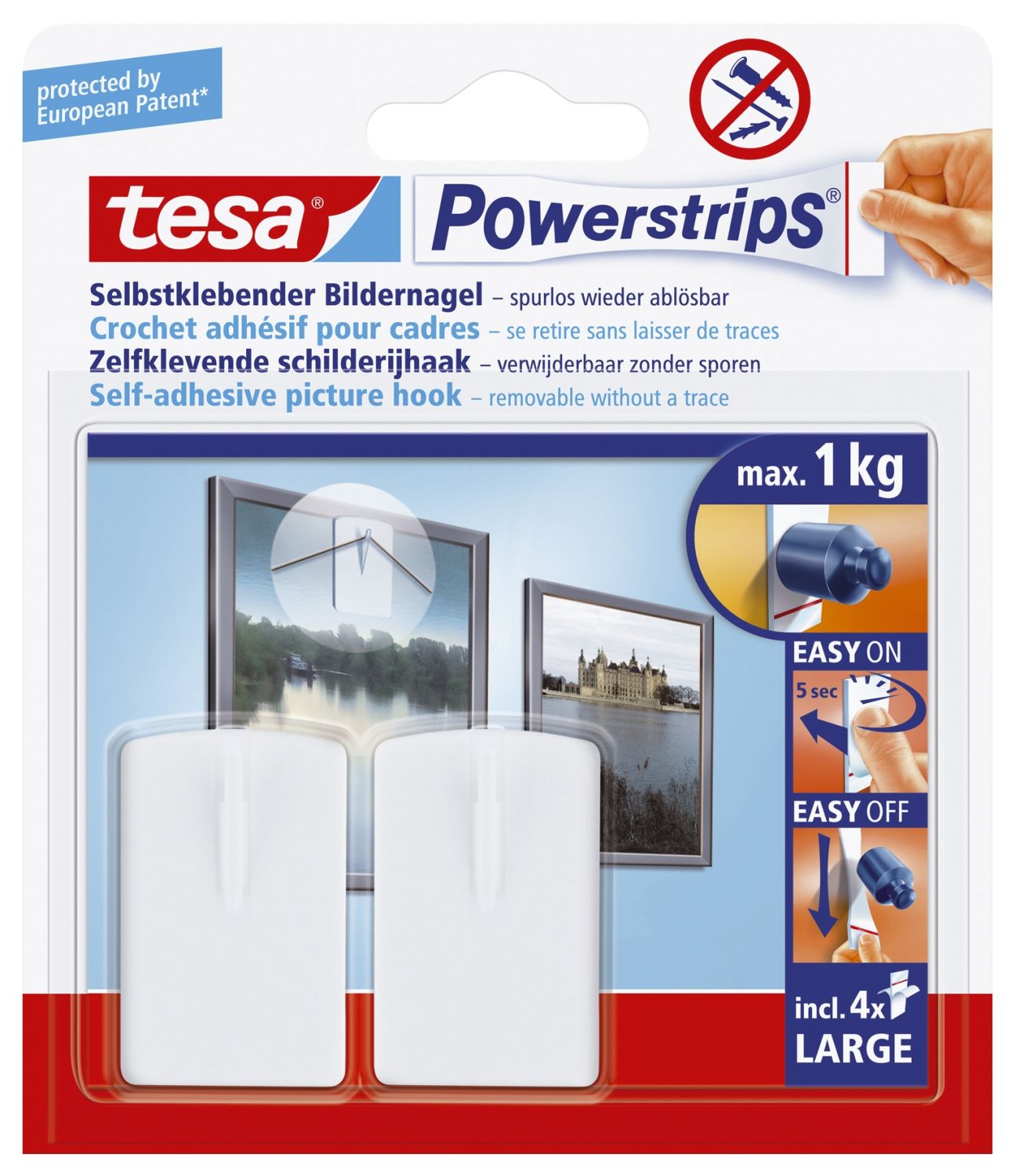 Powerstrips® Bilder-Nagel - ablösbar, Tragfähigkeit 1 kg, Rechteck, weiß Powerstrips® Bilder-Nagel - ablösbar, Tragfähigkeit 1 kg, Rechteck, weiß