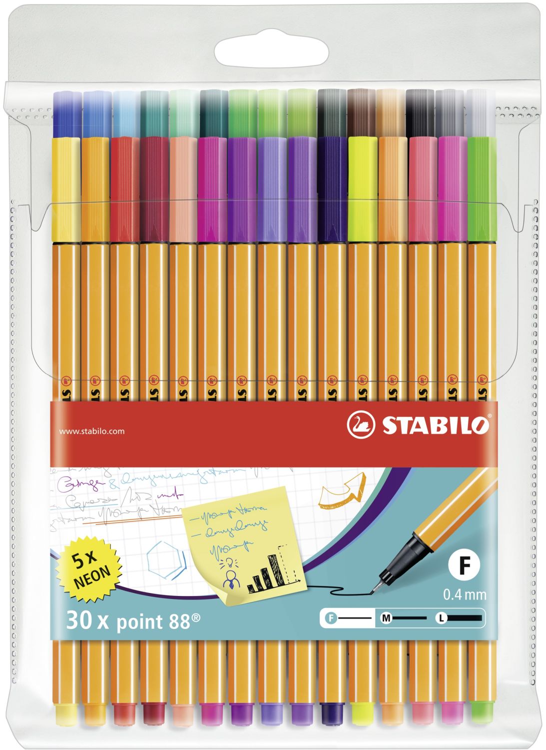 Fineliner - point 88 - 30er Pack - mit 30 verschiedenen Farben inklusive 5 Neonfarben