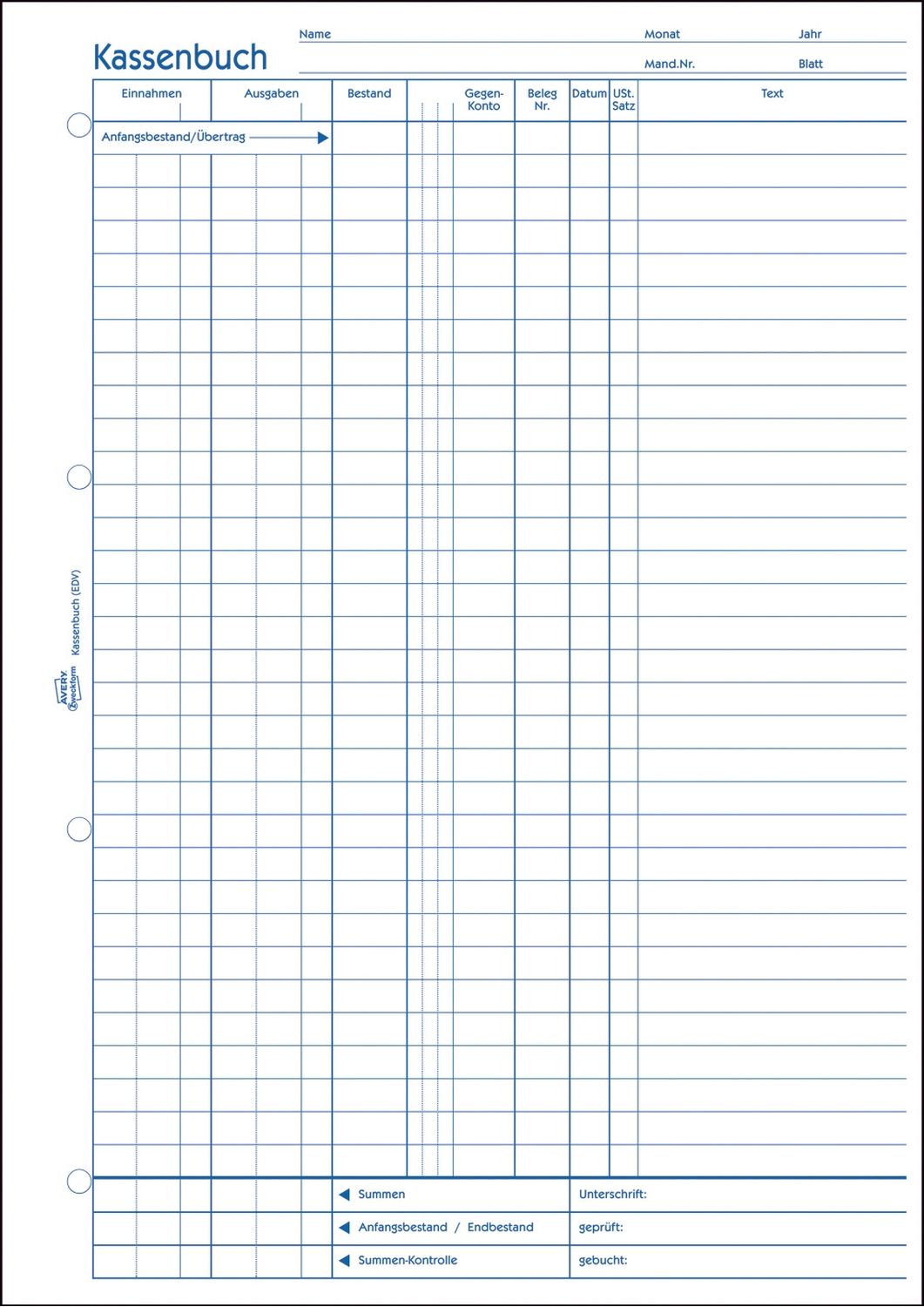 426 Kassenbuch, DIN A4, nach Steuerschiene 300, 100 Blatt, weiß 426 Kassenbuch, DIN A4, nach Steuerschiene 300, 100 Blatt, weiß