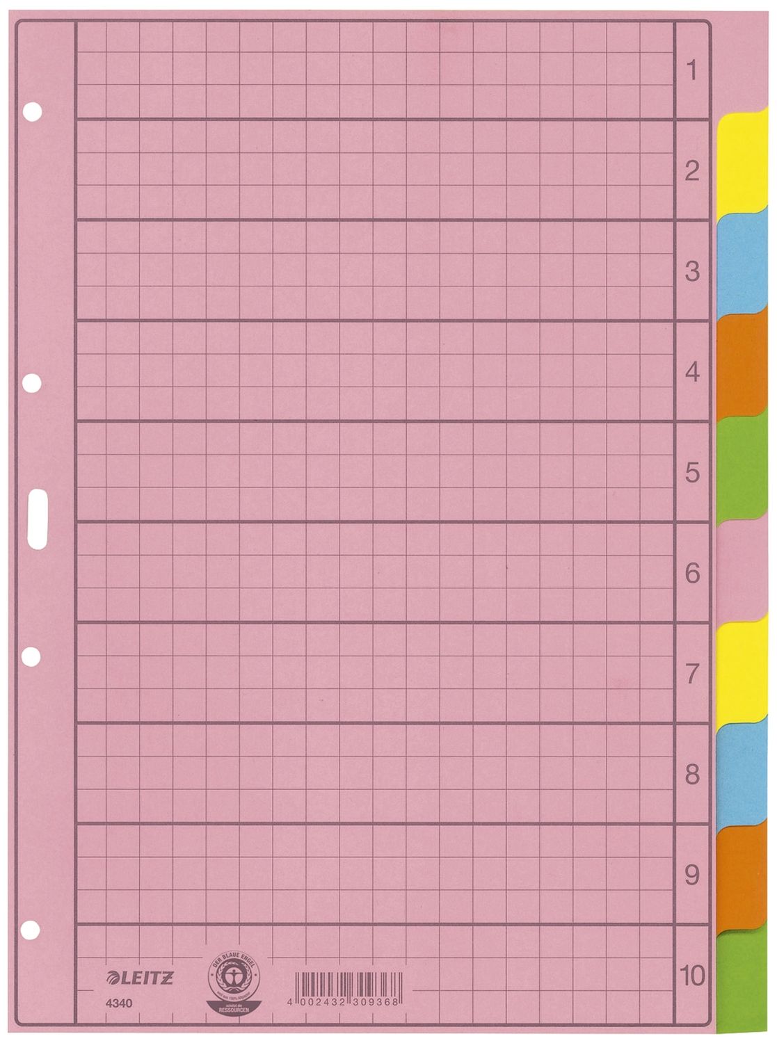 4340 Register - blanko, Papier, A4, 10 Blatt, Taben 2x 5-farbig 4340 Register - blanko, Papier, A4, 10 Blatt, Taben 2x 5-farbig