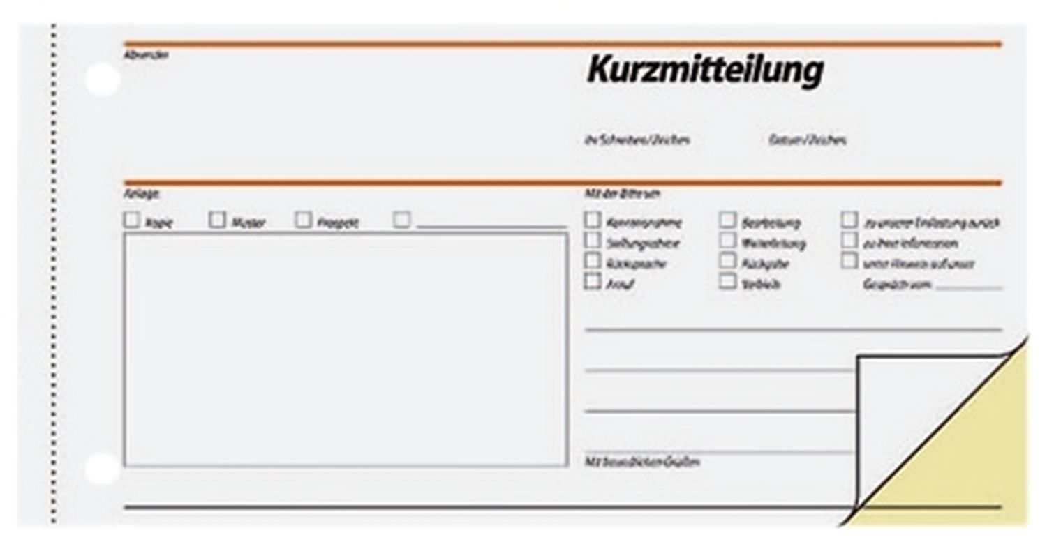 Kurzmitteilungen - 1/3 A4 quer, 1. und 2. Blatt bedruckt, SD, MP, 2 x 40 Blatt Kurzmitteilungen - 1/3 A4 quer, 1. und 2. Blatt bedruckt, SD, MP, 2 x 40 Blatt