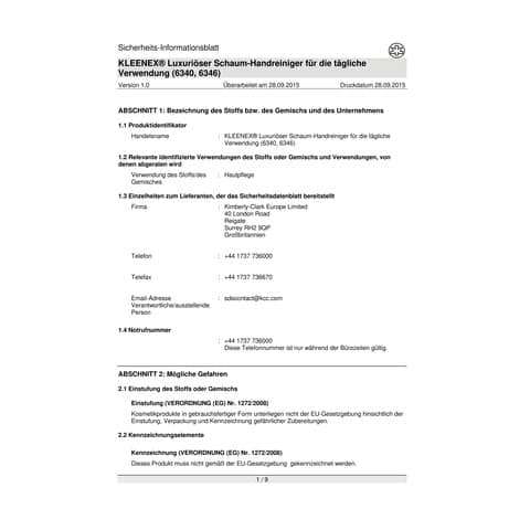 Seife Scott Essential Foam 6340, Schaumseife, für Kimberly Clark Spender, Nachfüllkartusche, 1.000 ml