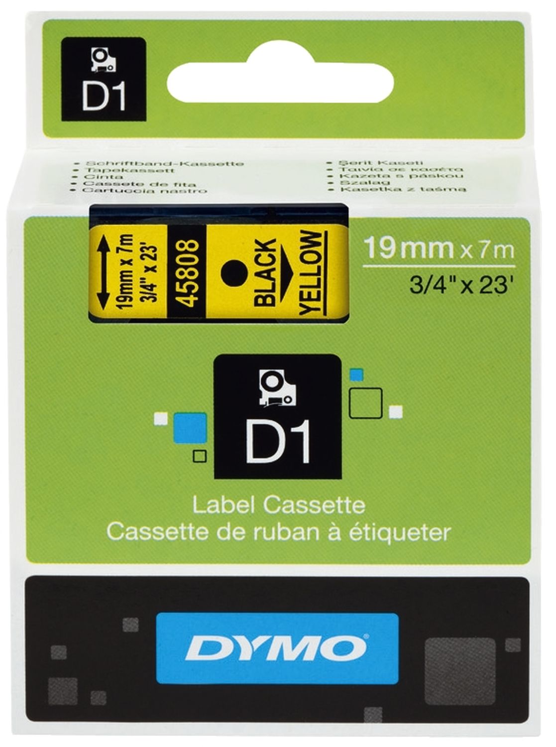 Schriftband D1 Kunststoff - laminiert, 7 m x 19 mm, Schwarz/Gelb Schriftband D1 Kunststoff - laminiert, 7 m x 19 mm, Schwarz/Gelb