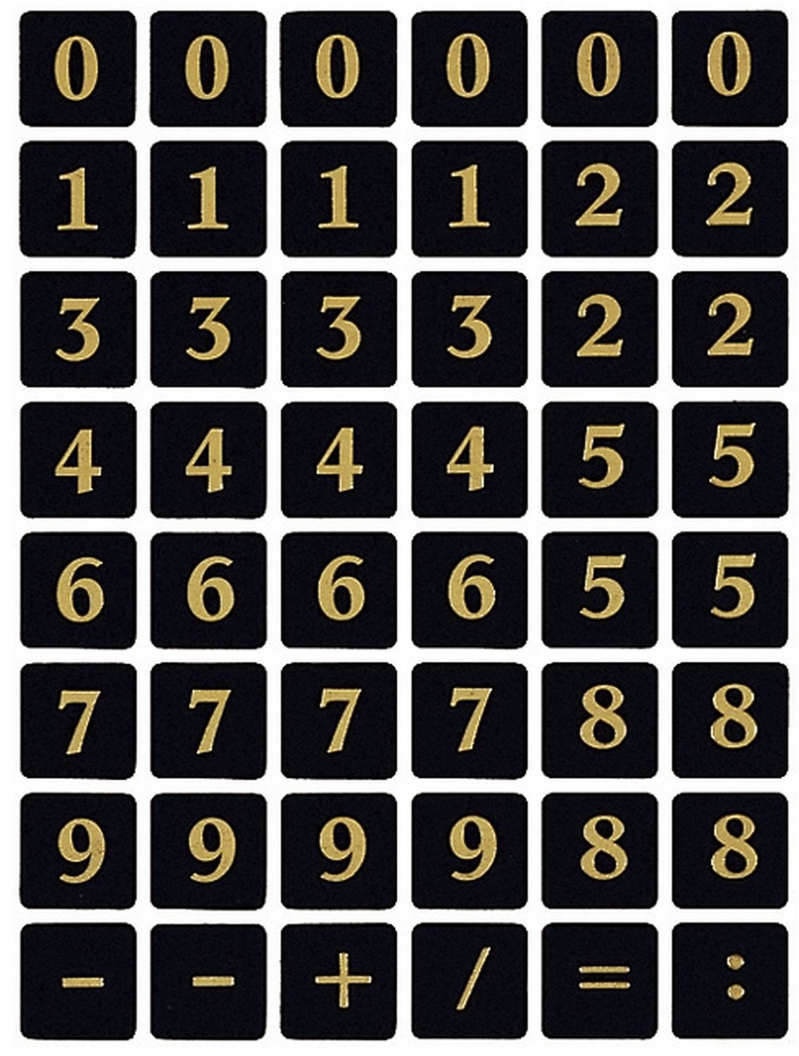 4131 Zahlen 13x13 mm 0-9 Folie schwarz gold geprägt 2 Bl. 4131 Zahlen 13x13 mm 0-9 Folie schwarz gold geprägt 2 Bl.