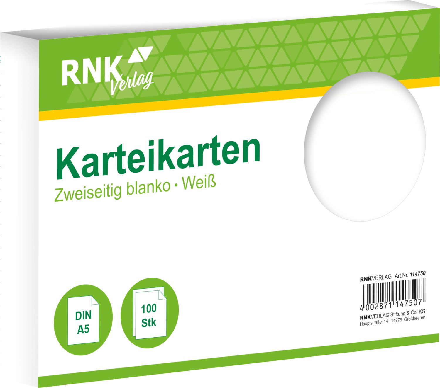 Karteikarten - DIN A5, blanko, weiß, 100 Karten