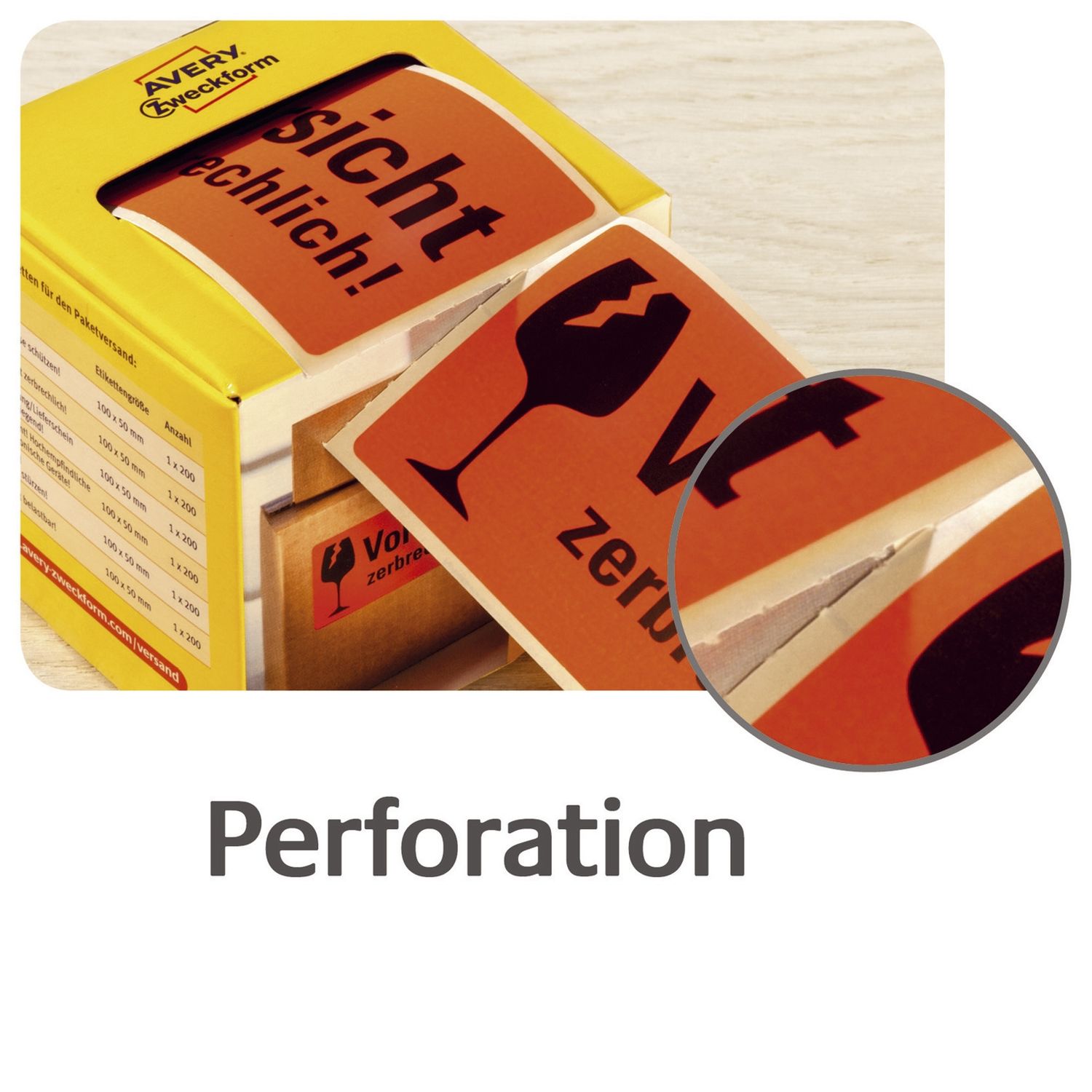 7211 Warnetiketten "Vorsicht zerbrechlich!" - 200 Stück im Spender