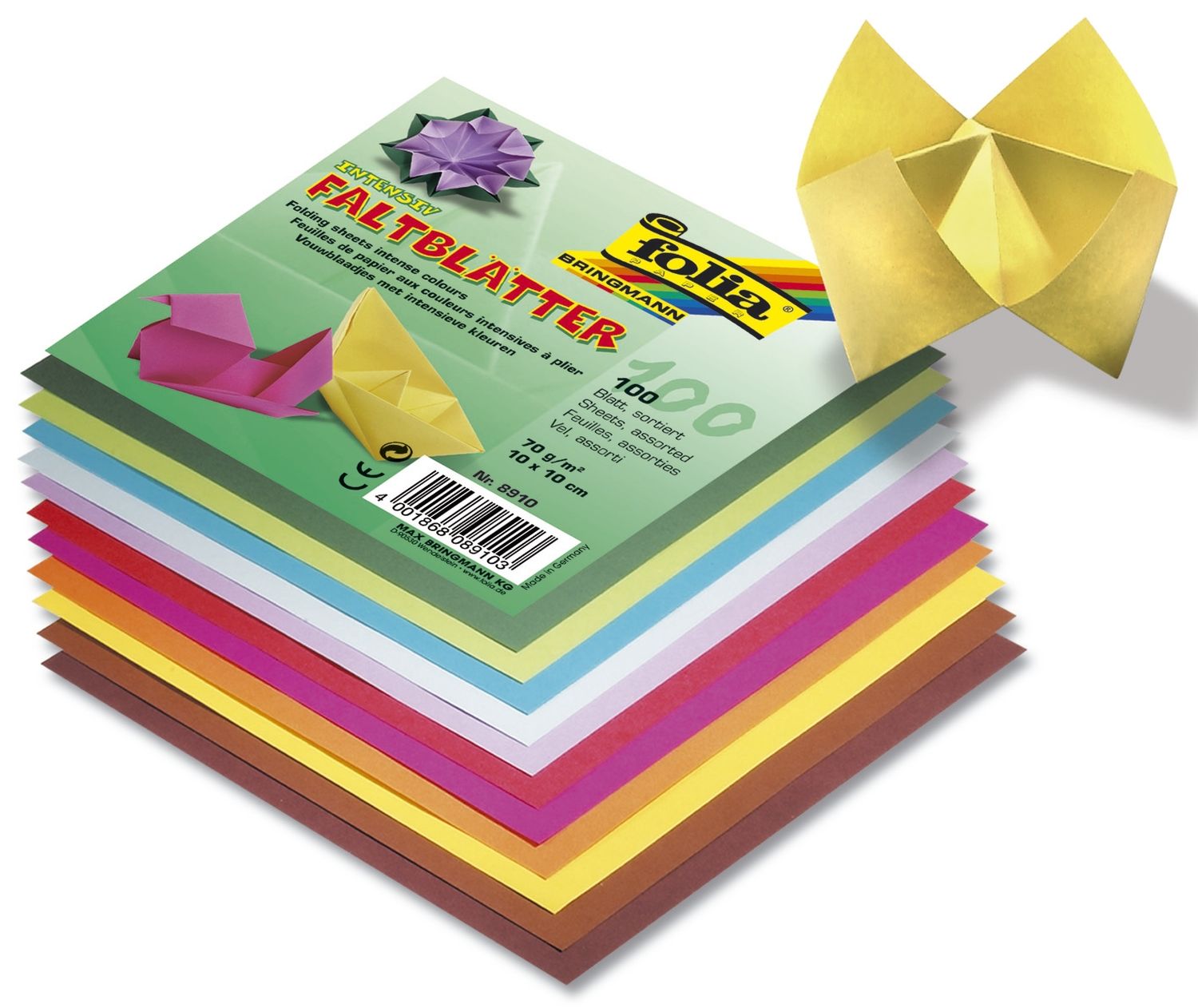 Faltblätter 20 x 20 cm - 10 Farben sortiert, 100 Blatt, 70g/qm Faltblätter 20 x 20 cm - 10 Farben sortiert, 100 Blatt, 70g/qm
