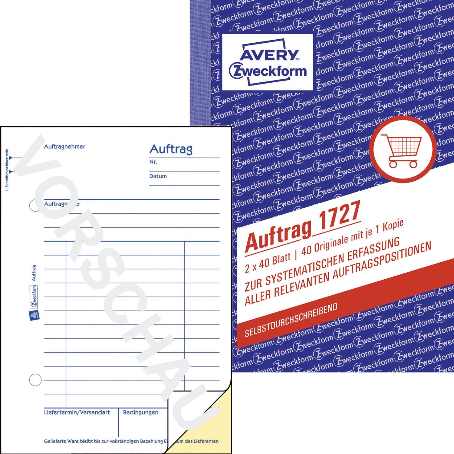 1727 Auftrag, DIN A6, selbstdurchschreibend, 2 x 40 Blatt, weiß, gelb 1727 Auftrag, DIN A6, selbstdurchschreibend, 2 x 40 Blatt, weiß, gelb