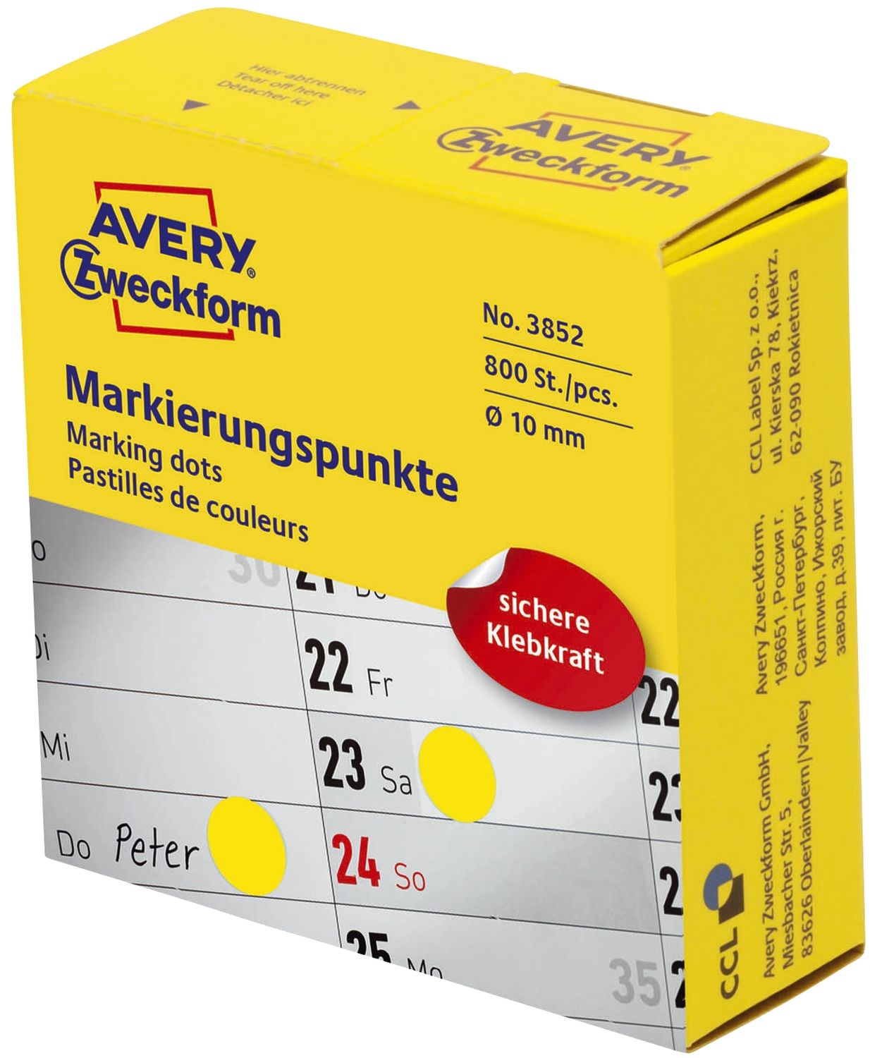 3853 Markierungspunkte - Ø 10 mm, Spender mit 800 Etiketten, gelb 3853 Markierungspunkte - Ø 10 mm, Spender mit 800 Etiketten, gelb