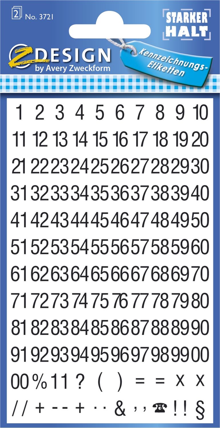 3721 Zahlen-Etiketten - 0-99, 6,5 mm, schwarz, selbstklebend, witterungsbeständig, 250 Etiketten 3721 Zahlen-Etiketten - 0-99, 6,5 mm, schwarz, selbstklebend, witterungsbeständig, 250 Etiketten