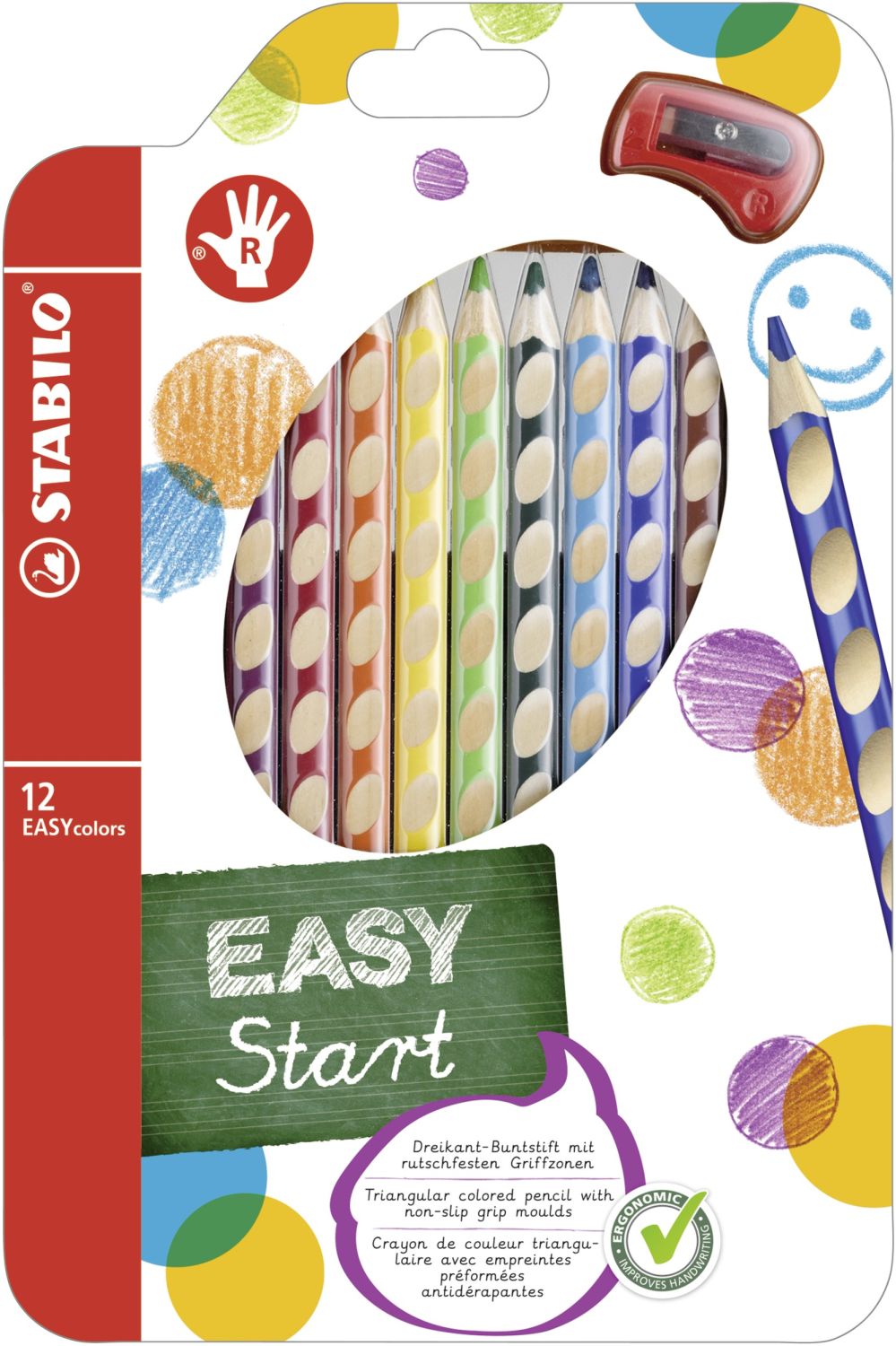 Ergonomischer Buntstift für Rechtshänder - EASYcolors - 12er Pack mit Spitzer - mit 12 verschiedenen Farben Ergonomischer Buntstift für Rechtshänder - EASYcolors - 12er Pack mit Spitzer - mit 12 verschiedenen Farben
