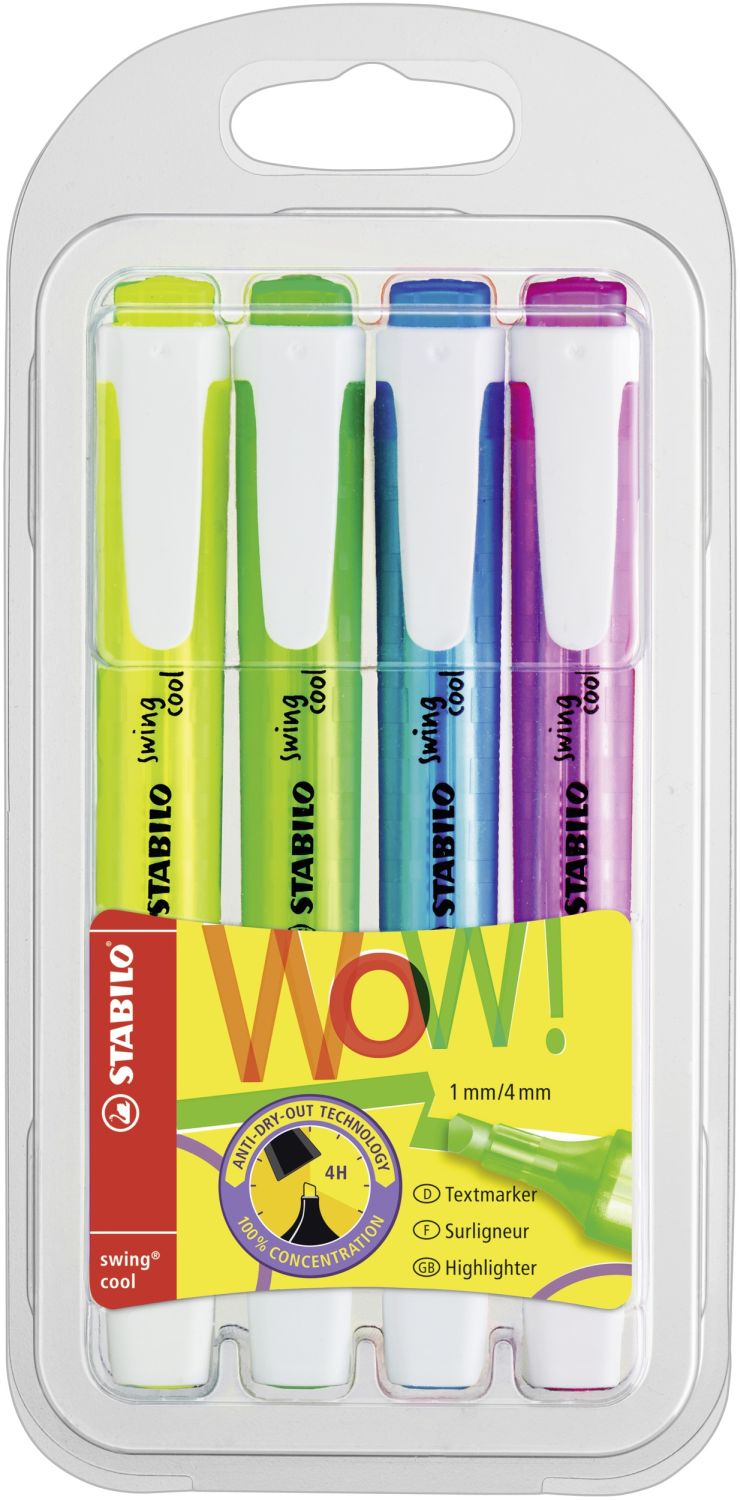 Textmarker - swing cool - 4er Pack - gelb, grün, blau, pink Textmarker - swing cool - 4er Pack - gelb, grün, blau, pink