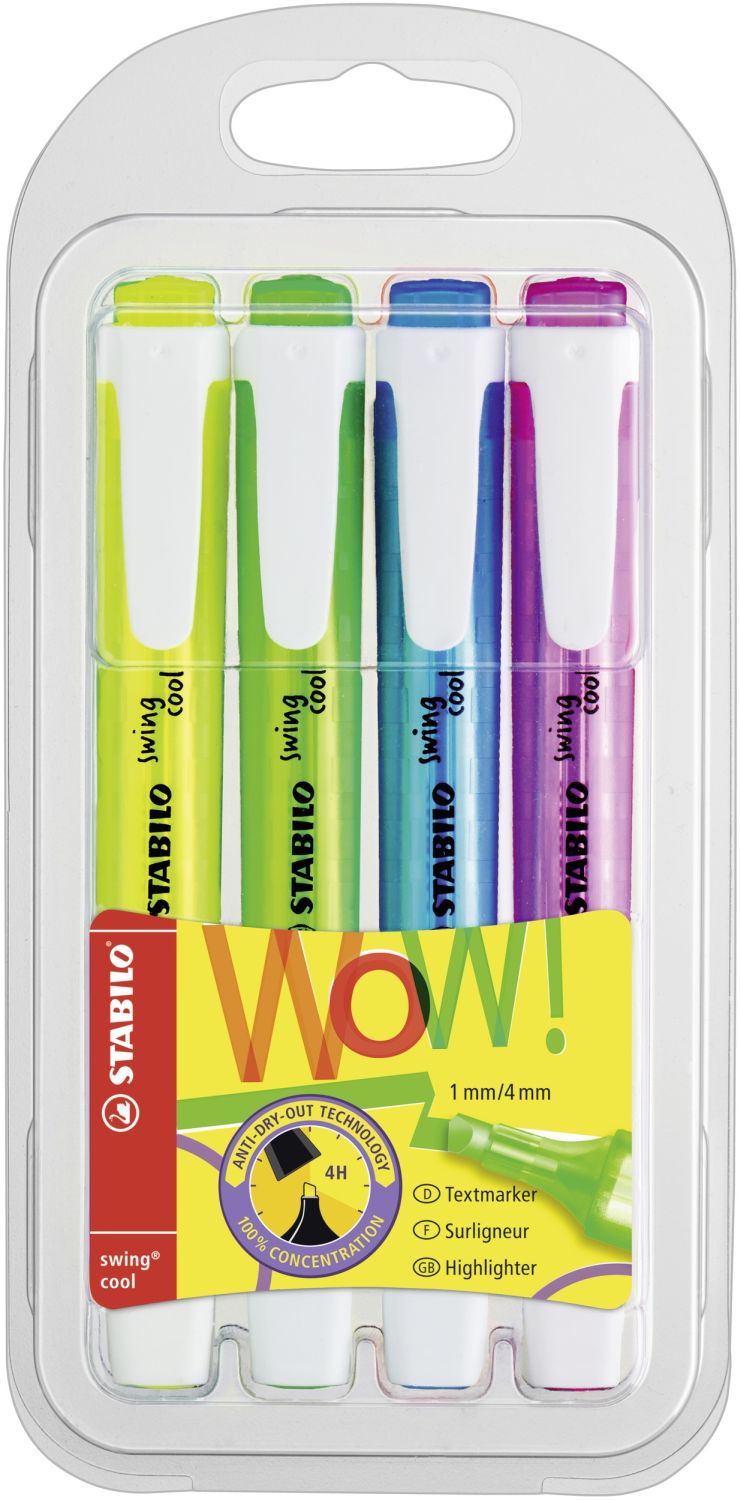 Textmarker - swing cool - 4er Pack - gelb, grün, blau, pink