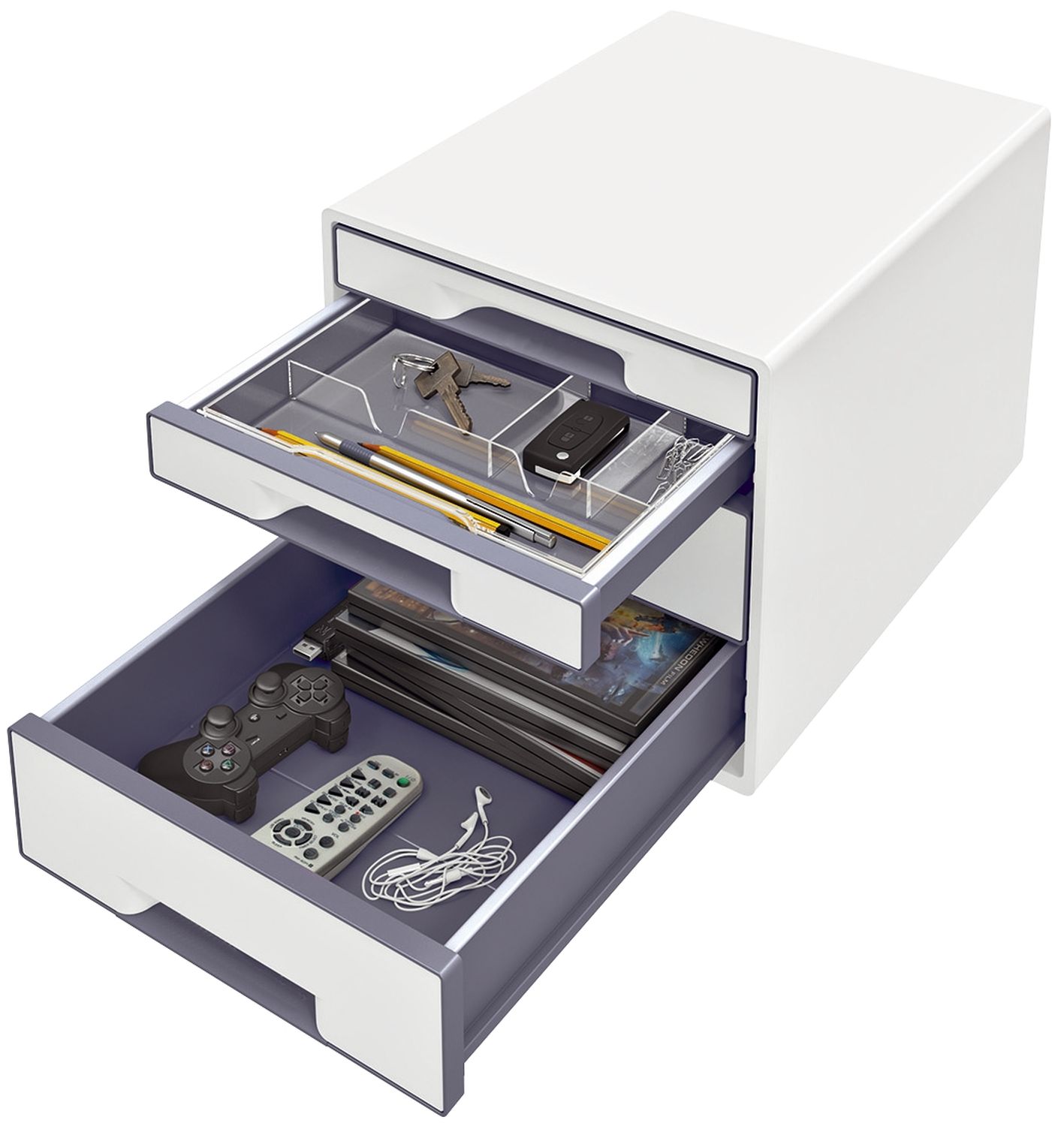 5213 Schubladenbox WOW CUBE - A4/C4, 4 geschlossene Schubladen, perlweiß/grau 5213 Schubladenbox WOW CUBE - A4/C4, 4 geschlossene Schubladen, perlweiß/grau