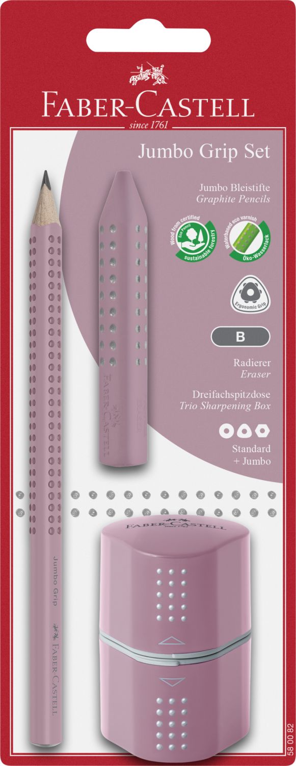 Bleistift-Set Jumbo GRIP - 3-tlg., B, rose shadows, Blister