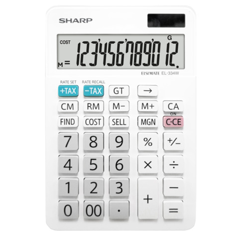 Taschenrechner Sharp EL-334W, 12-stellig, weiß