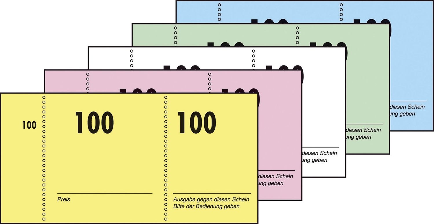 Nummernblock - 1-100, 5 farbig sortiert, 105x50 mm, 100 Blatt Nummernblock - 1-100, 5 farbig sortiert, 105x50 mm, 100 Blatt
