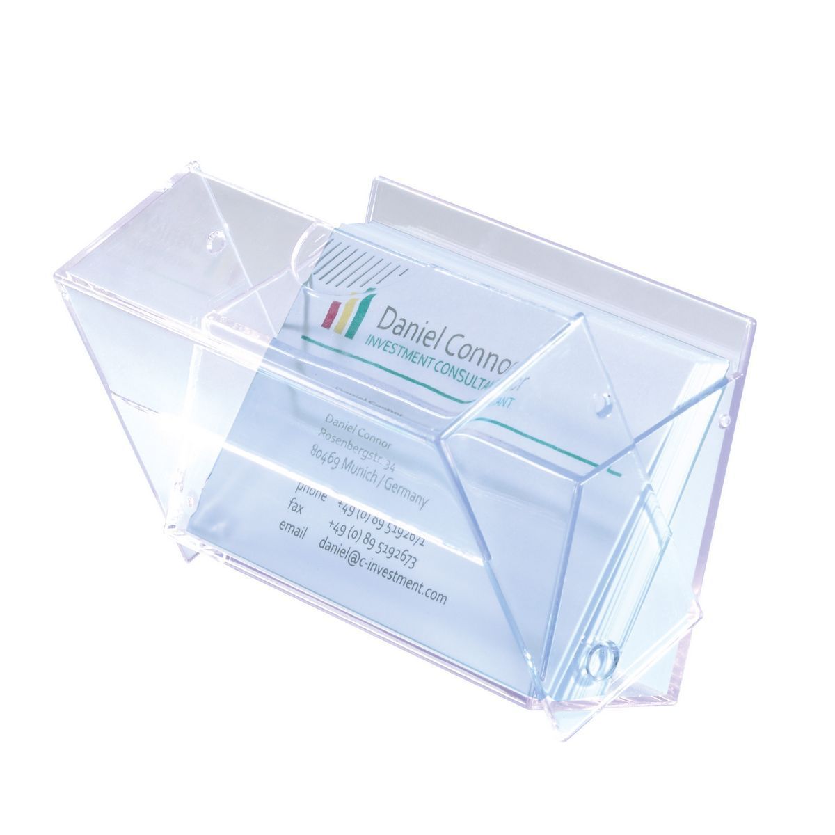 Visitenkarten-Box, glasklar, für bis zu 100 Karten (max. 86x56 mm) Visitenkarten-Box, glasklar, für bis zu 100 Karten (max. 86x56 mm)
