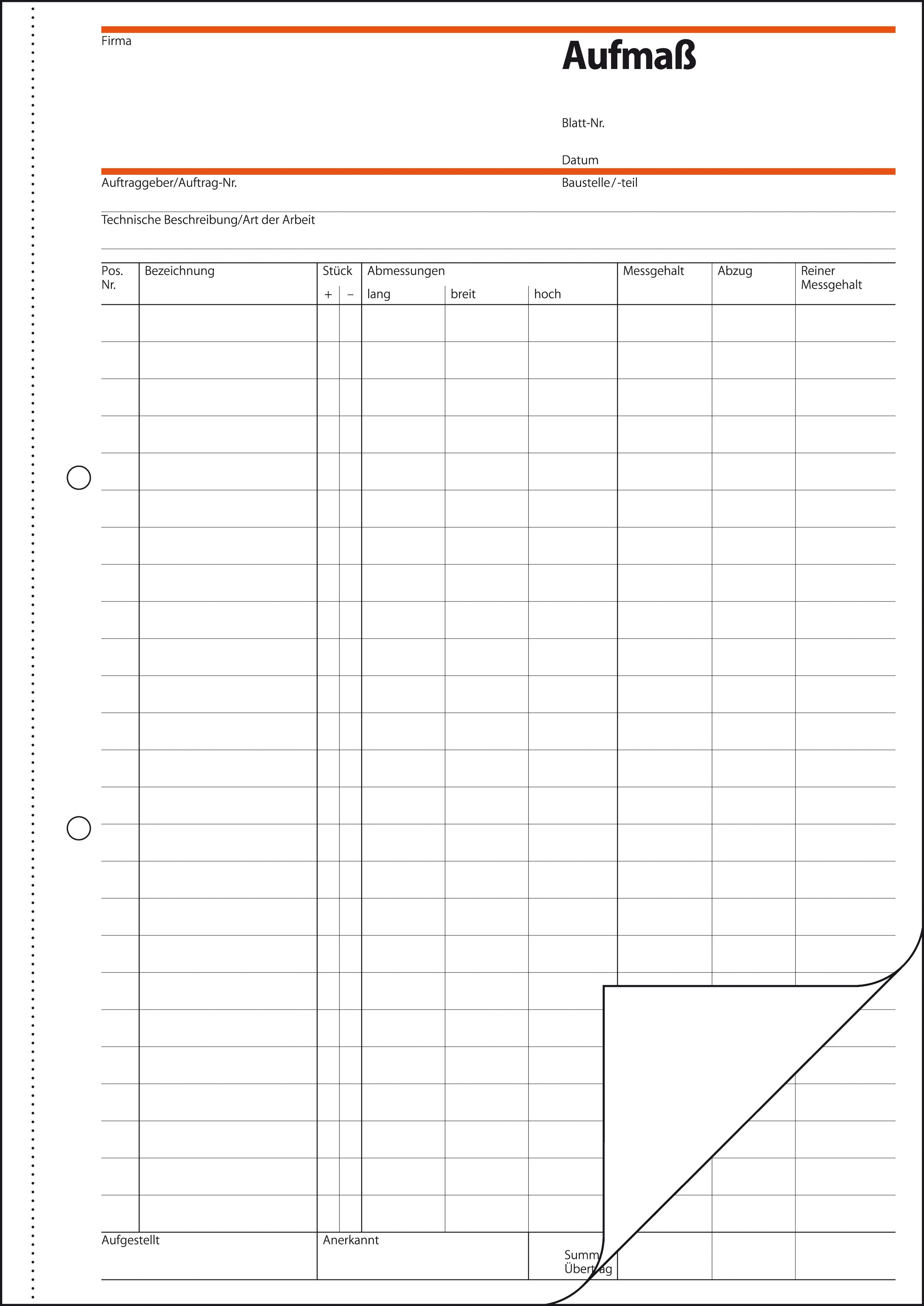 Aufmaßbuch - A4, SD, MP, 50 Blatt Aufmaßbuch - A4, SD, MP, 50 Blatt