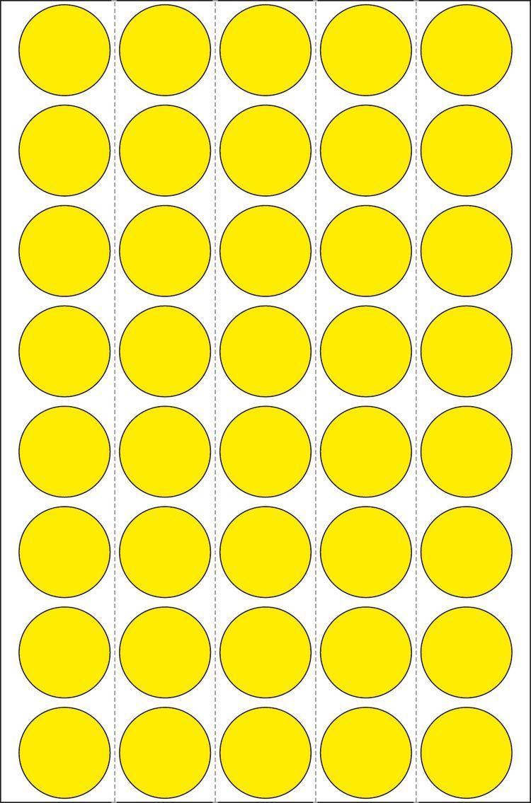 2251 Vielzwecketiketten - gelb, Ø 19 mm, matt, Trägerpapier perforiert, 1280 Stück 2251 Vielzwecketiketten - gelb, Ø 19 mm, matt, Trägerpapier perforiert, 1280 Stück