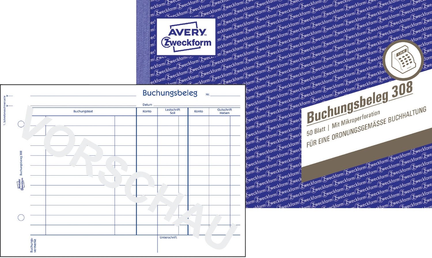 308 Buchungsbeleg, DIN A5 quer, mikroperforiert, 50 Blatt, weiß 308 Buchungsbeleg, DIN A5 quer, mikroperforiert, 50 Blatt, weiß