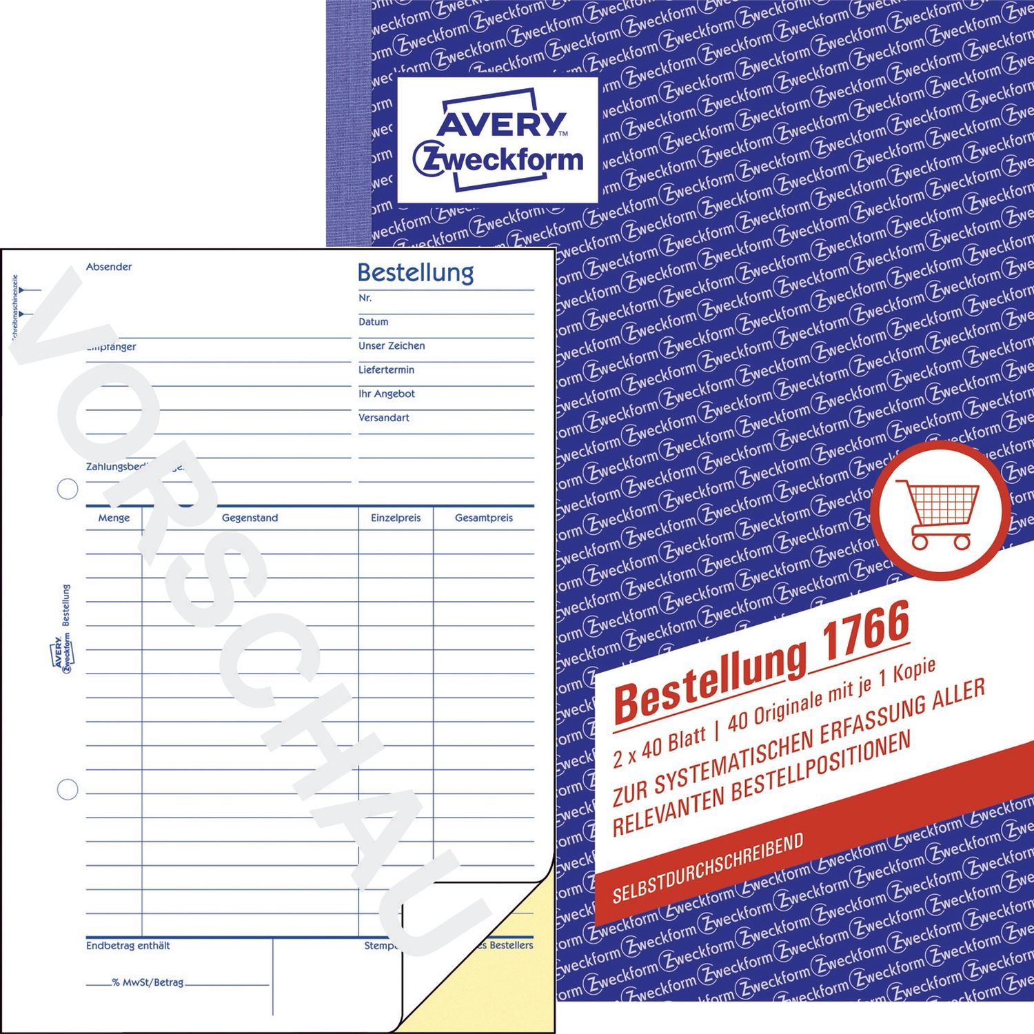 1766 Bestellung, DIN A5, selbstdurchschreibend, 2 x 40 Blatt, weiß, gelb 1766 Bestellung, DIN A5, selbstdurchschreibend, 2 x 40 Blatt, weiß, gelb