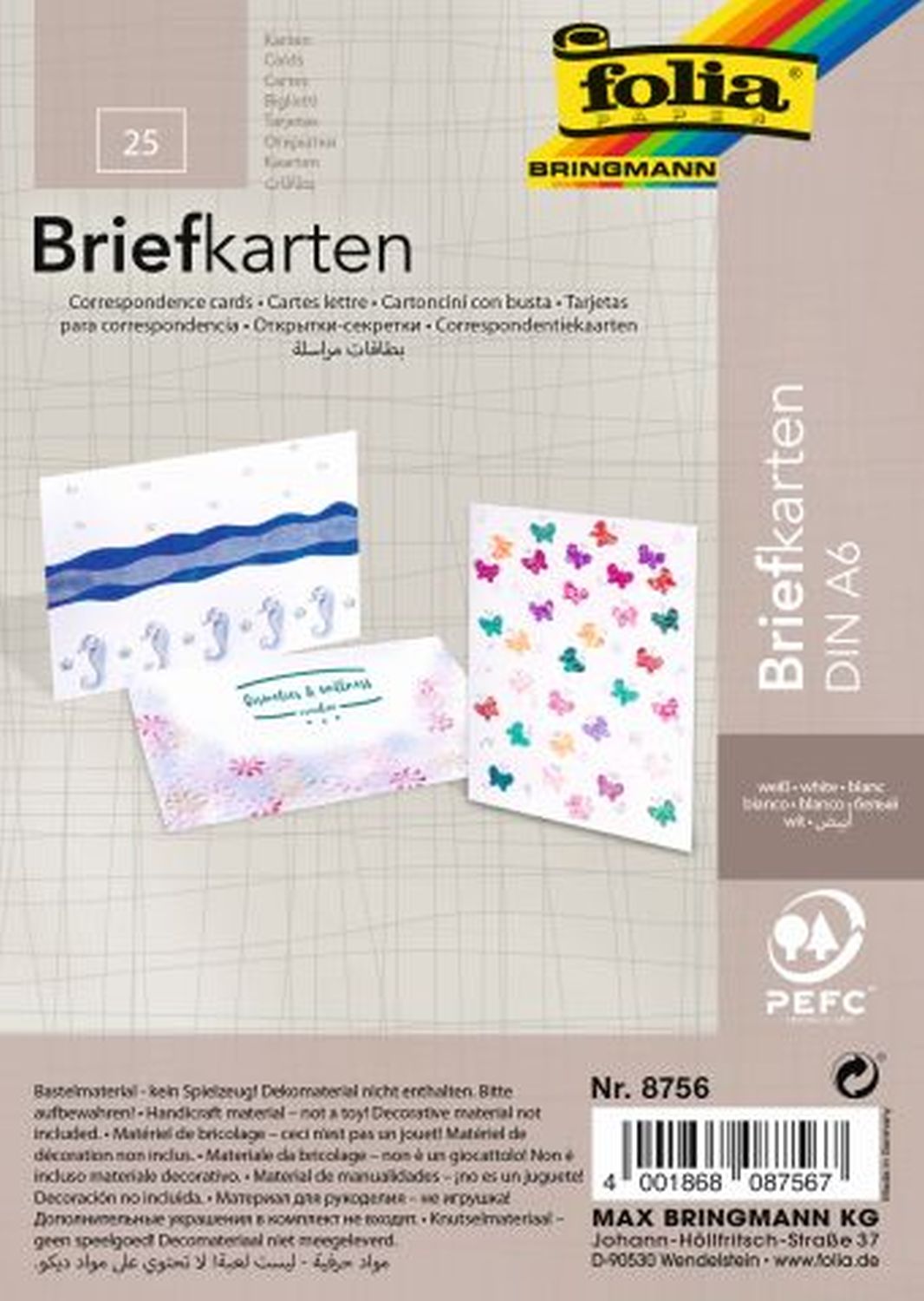 Briefkarte - A6, 190 g/qm, weiß, einfach, 25 Stück